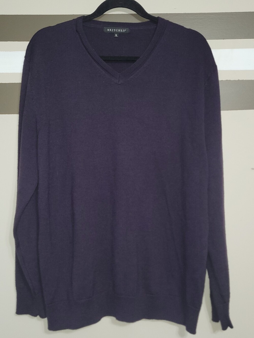 Britches Purple Fine Merino/Acrylic Knit V-Neck Long-Sleeved Sweater Sz XL